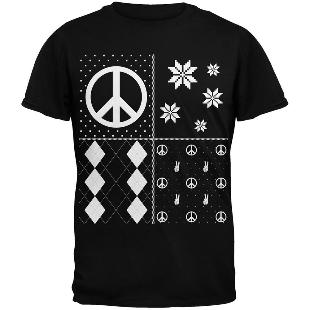 Peace Sign Festive Blocks Ugly Christmas Sweater Black Youth T-Shirt