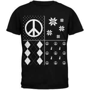 Peace Sign Festive Blocks Ugly Christmas Sweater Black Youth T-Shirt