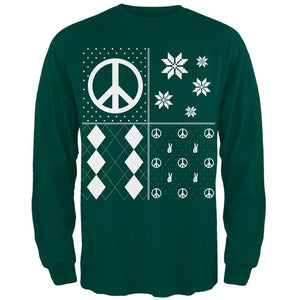 Peace Sign Festive Blocks Ugly Christmas Sweater Black Adult Long Sleeve T-Shirt