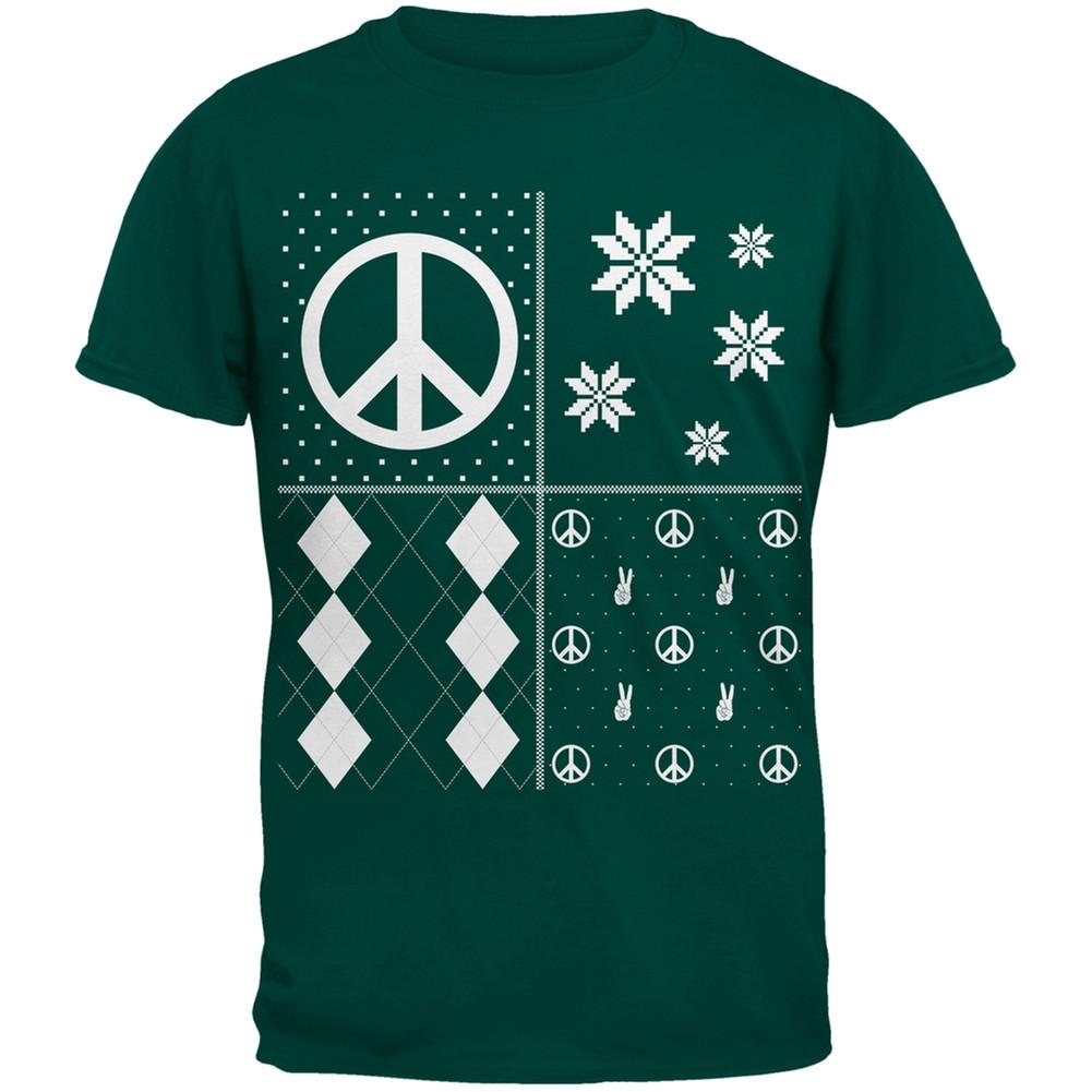 Peace Sign Festive Blocks Ugly Christmas Sweater Black Youth T-Shirt