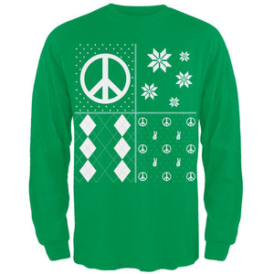 Peace Sign Festive Blocks Ugly Christmas Sweater Black Adult Long Sleeve T-Shirt