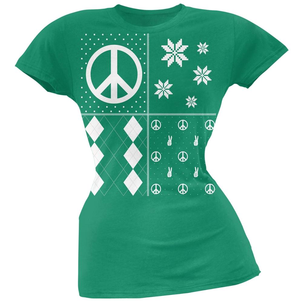 Peace Sign Festive Blocks Ugly Christmas Sweater Black Soft Juniors T-Shirt