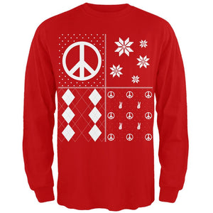 Peace Sign Festive Blocks Ugly Christmas Sweater Black Adult Long Sleeve T-Shirt
