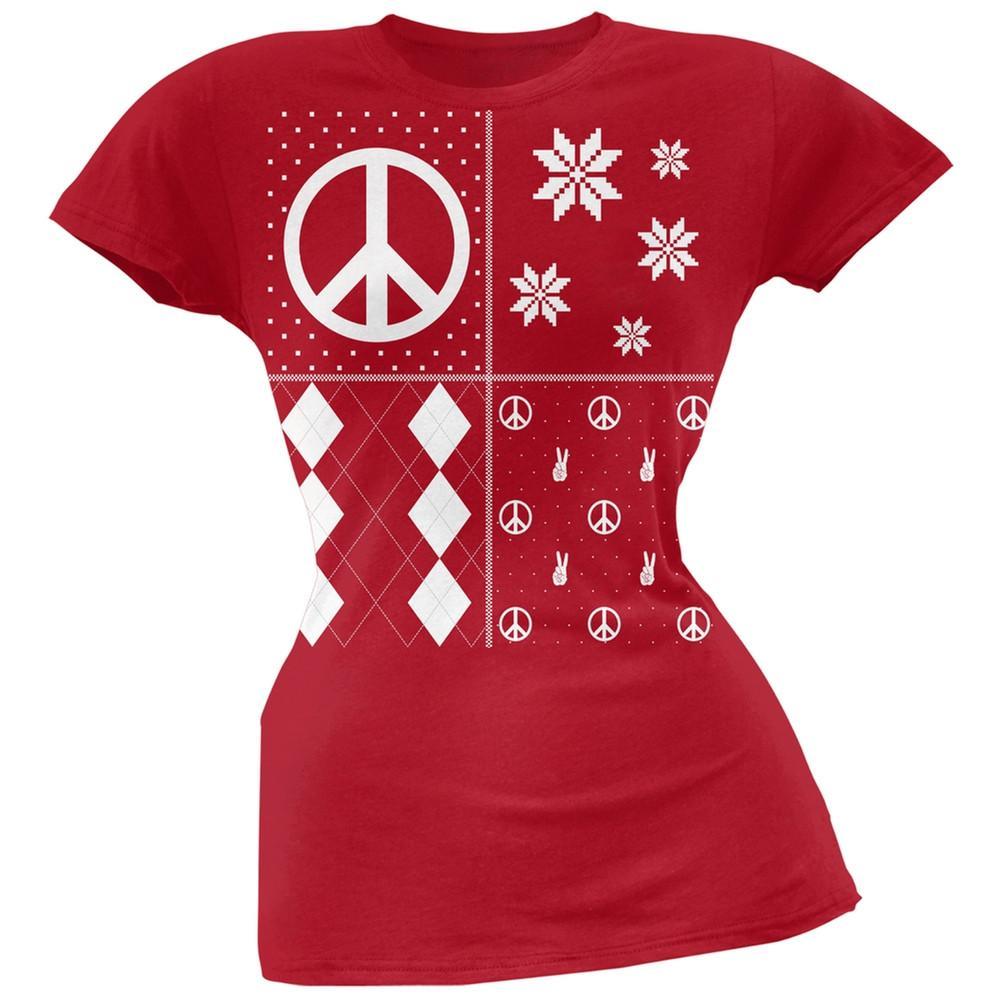 Peace Sign Festive Blocks Ugly Christmas Sweater Black Soft Juniors T-Shirt