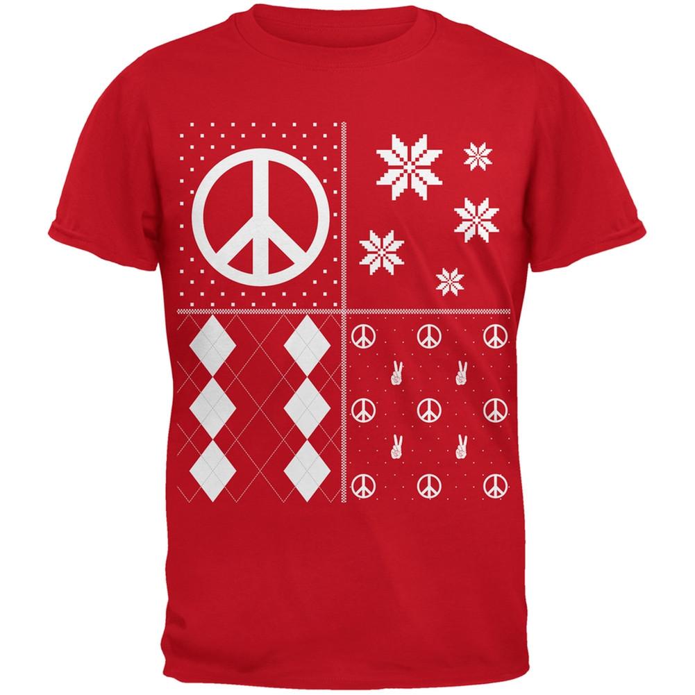 Peace Sign Festive Blocks Ugly Christmas Sweater Black Youth T-Shirt