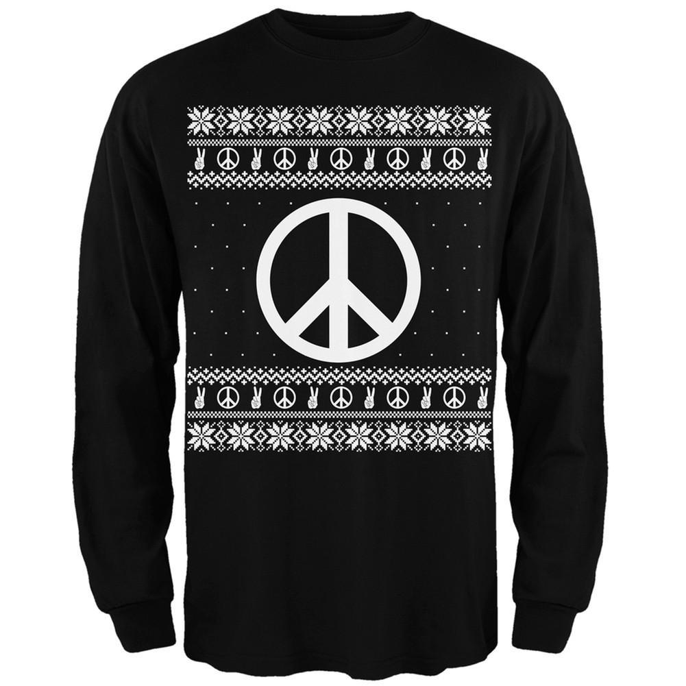 Peace Sign Ugly Christmas Sweater Black Adult Long Sleeve T-Shirt