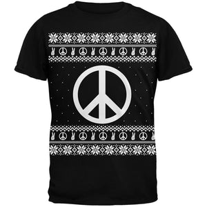 Peace Sign Ugly Christmas Sweater Black Adult T-Shirt