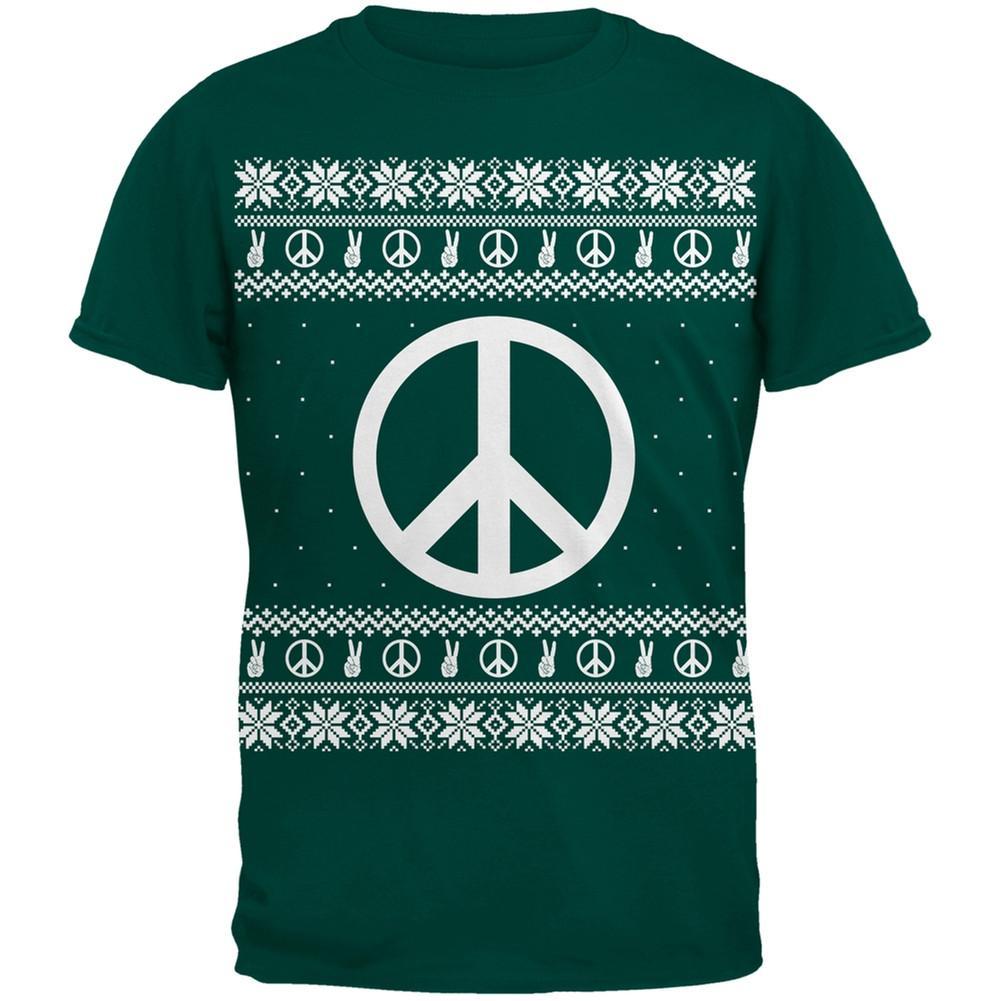 Peace Sign Ugly Christmas Sweater Black Adult T-Shirt