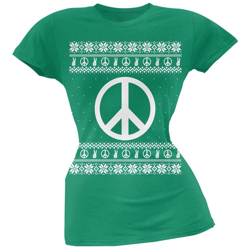 Peace Sign Ugly Christmas Sweater Black Soft Juniors T-Shirt
