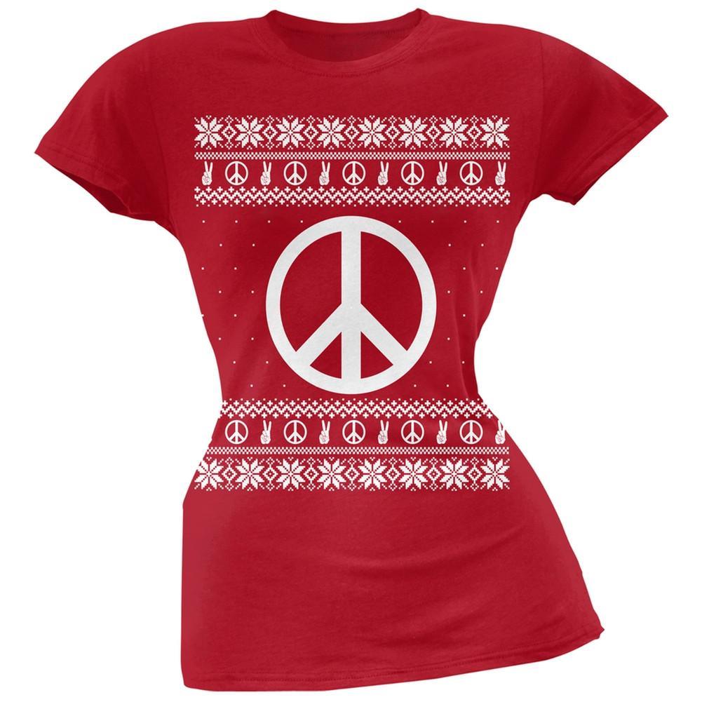 Peace Sign Ugly Christmas Sweater Black Soft Juniors T-Shirt