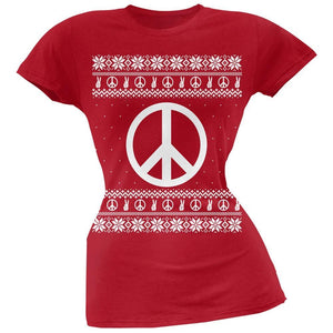 Peace Sign Ugly Christmas Sweater Black Soft Juniors T-Shirt