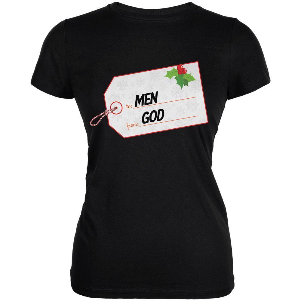 To Men From God Christmas Tag Black Juniors T-Shirt