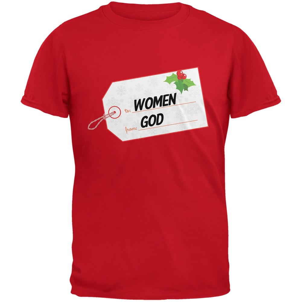To Women From God Christmas Tag Red Adult T-Shirt