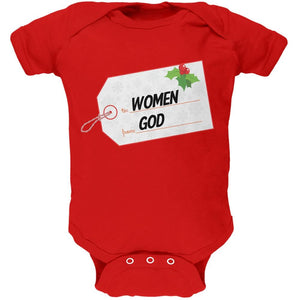 To Women From God Christmas Tag Red Baby One Piece