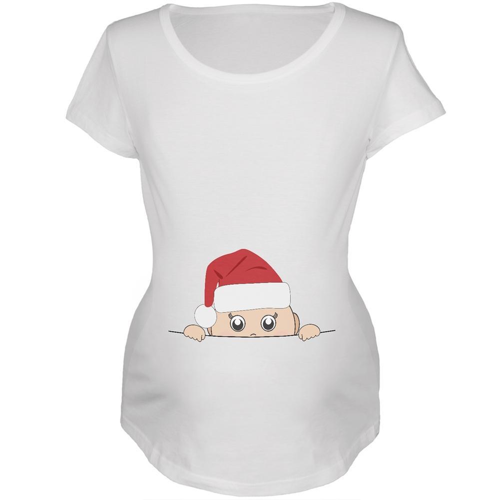 Peeking Christmas Santa Hat Baby White Womens Soft Maternity T-Shirt