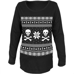 Skull & Crossbones Ugly Christmas Sweater Black Maternity Soft T-Shirt