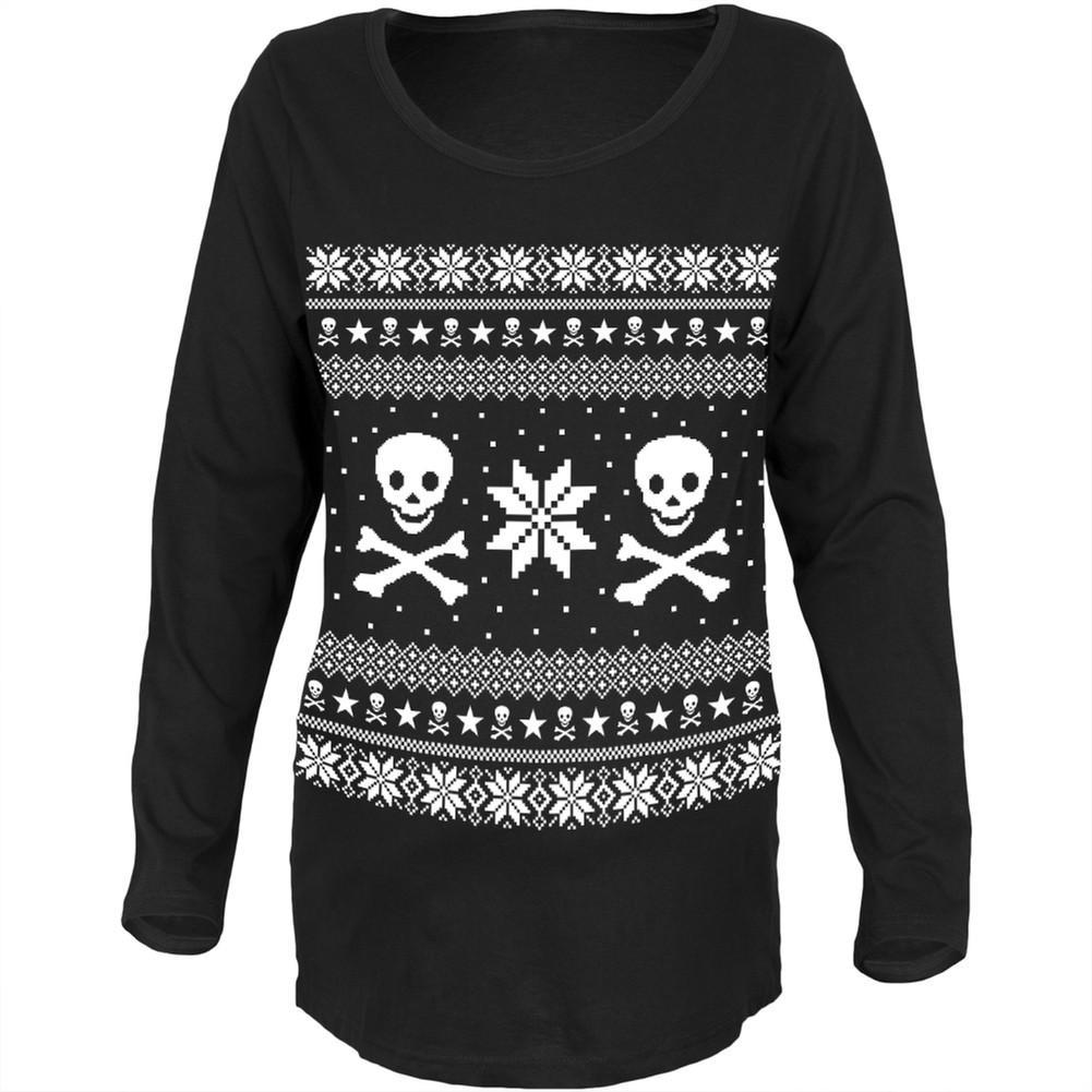 Skull & Crossbones Ugly Christmas Sweater Black Maternity Soft T-Shirt