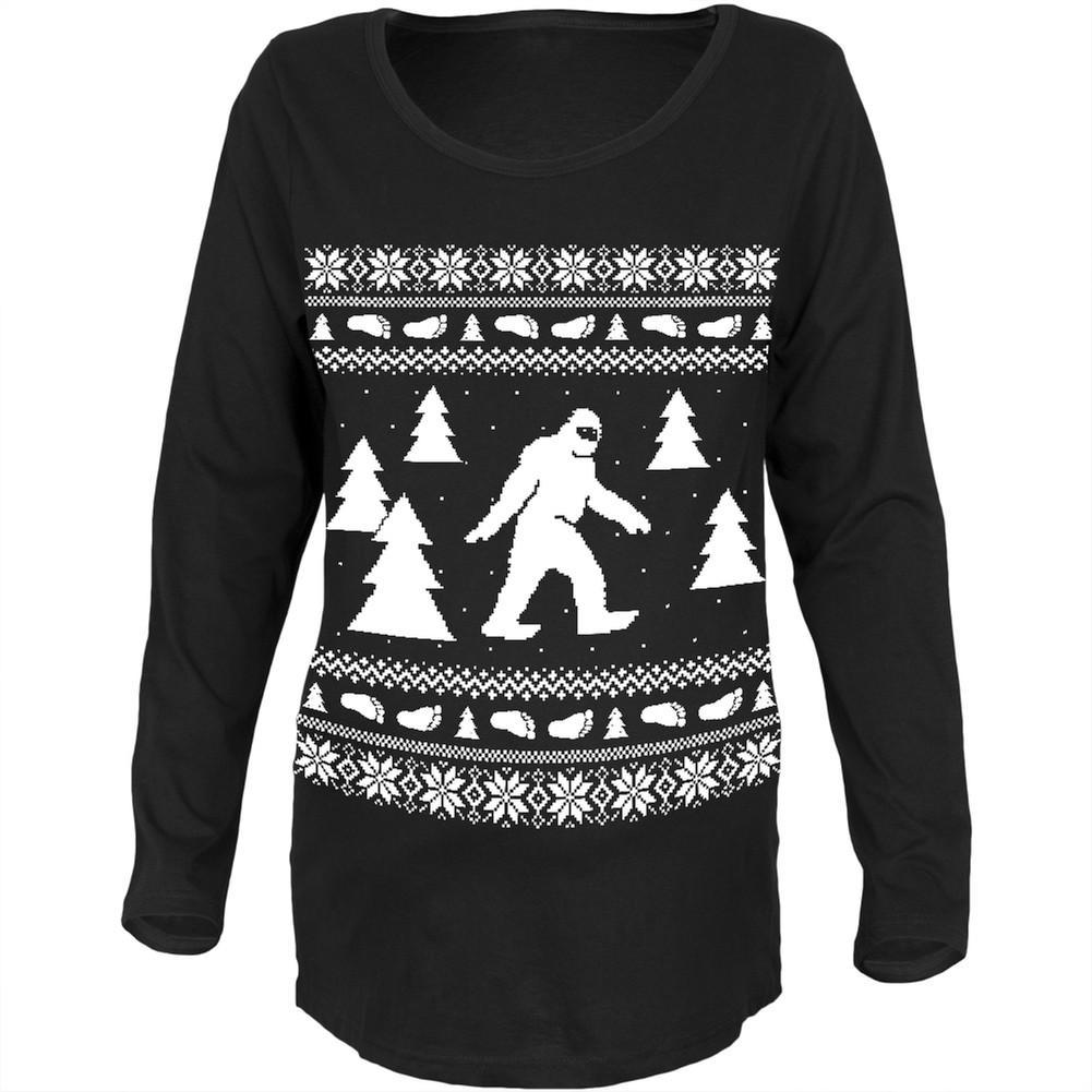 Sasquatch Ugly Christmas Sweater Black Maternity Soft T-Shirt