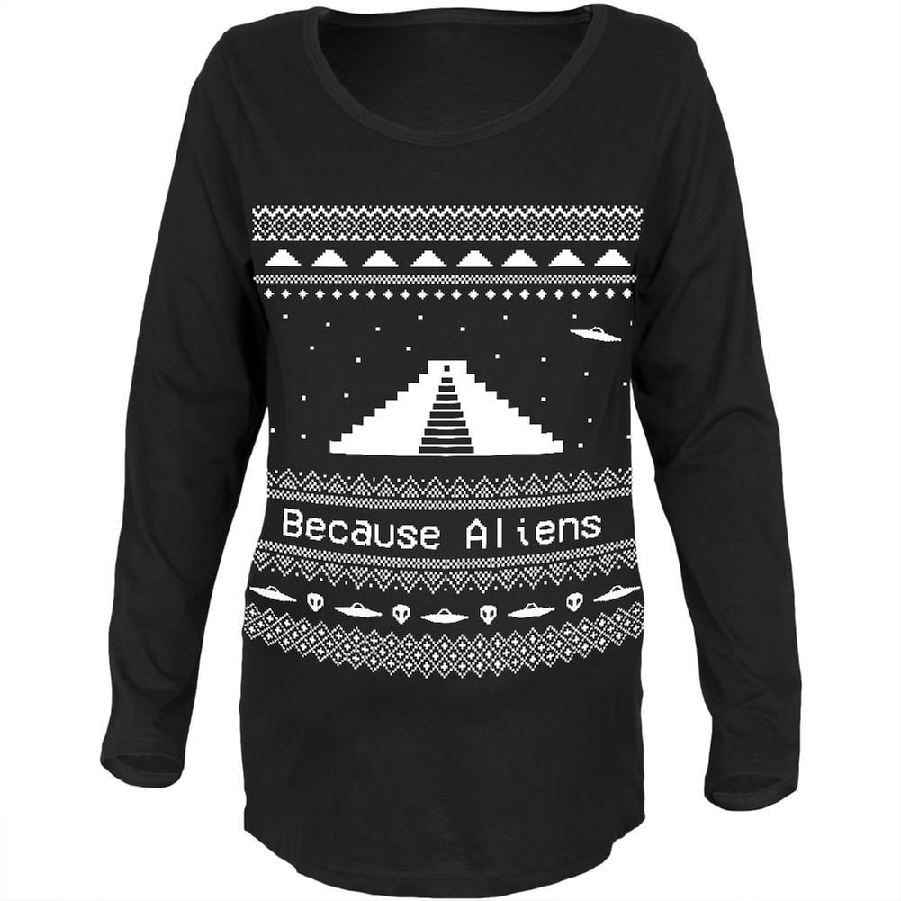 Ancient Aliens Ugly Christmas Sweater Black Womens Soft Maternity Long Sleeve T-Shirt