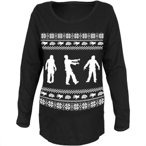 Zombie Ugly Christmas Sweater Black Womens Soft Maternity Long Sleeve T-Shirt