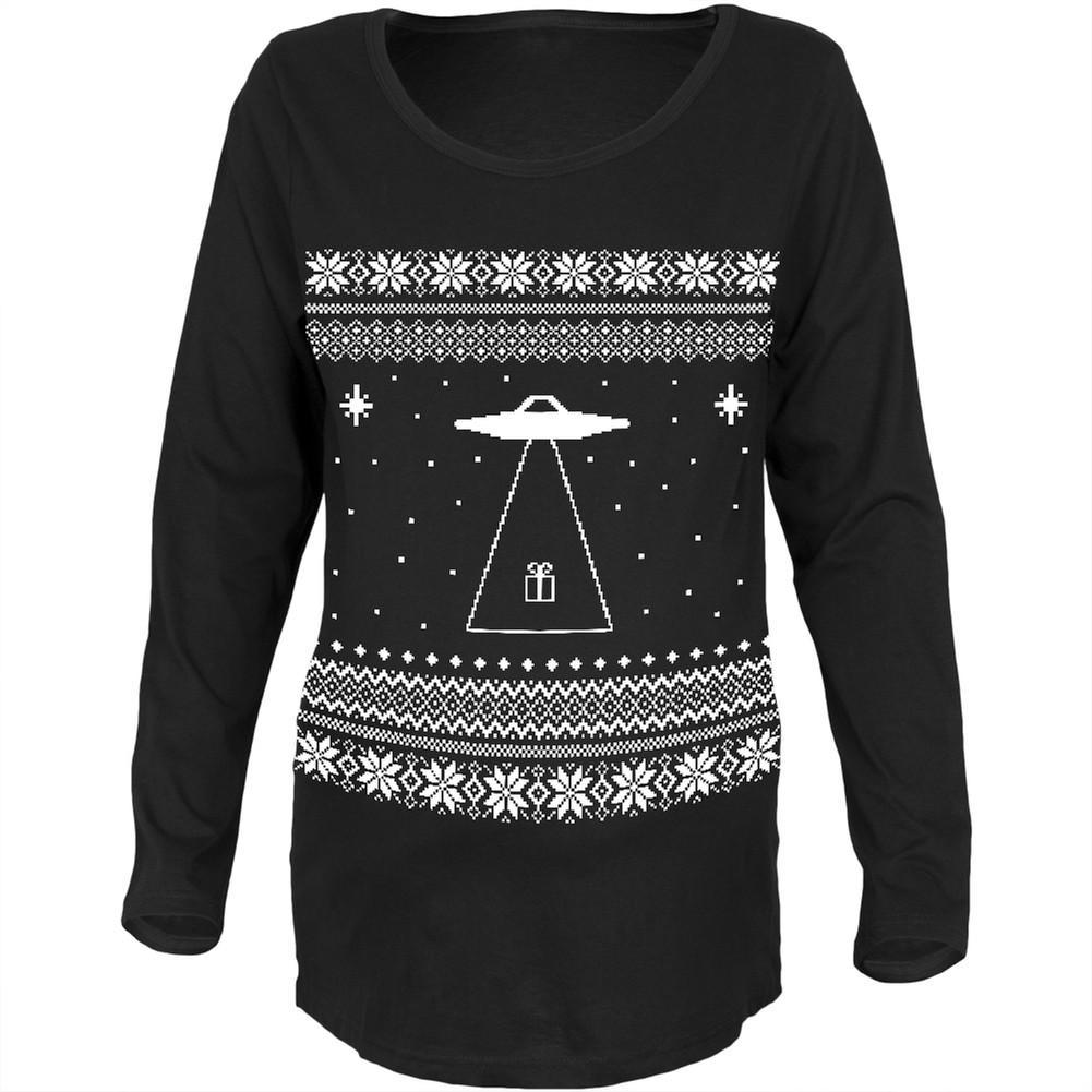 Alien Beam Ugly Christmas Sweater Black Womens Soft Maternity Long Sleeve T-Shirt