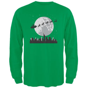 Alien Santa Sleigh Dark Green Adult Long Sleeve T-Shirt