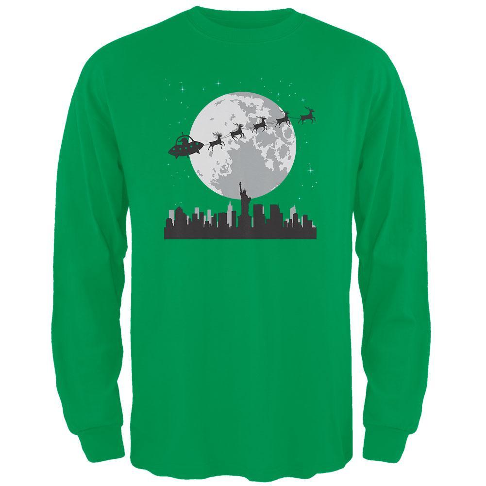 Alien Santa Sleigh Green Adult Long Sleeve T-Shirt