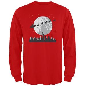 Alien Santa Sleigh Red Adult Long Sleeve T-Shirt
