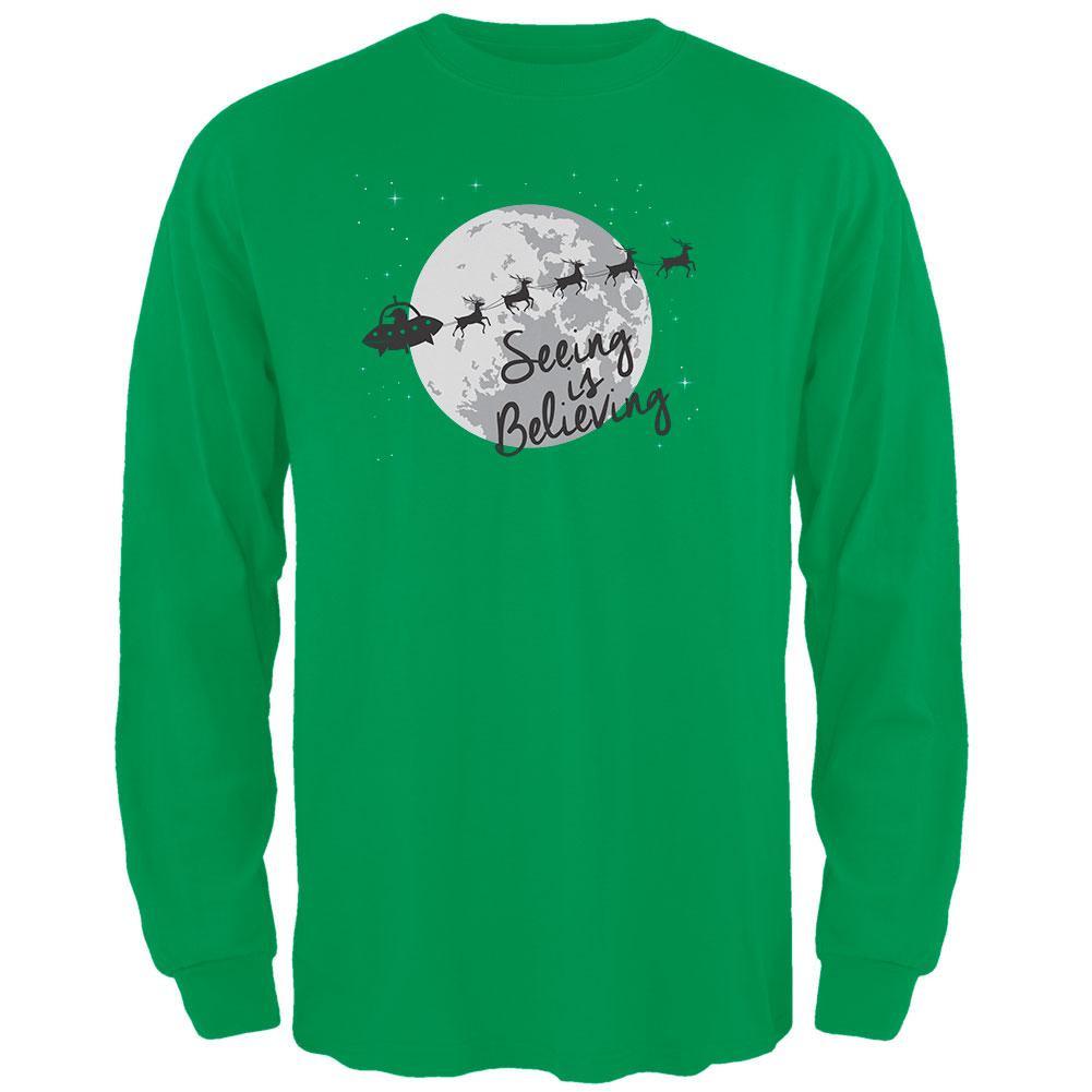 Seeing Is Believing Alien Santa Green Adult Long Sleeve T-Shirt