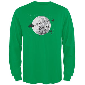 Seeing Is Believing Alien Santa Green Adult Long Sleeve T-Shirt