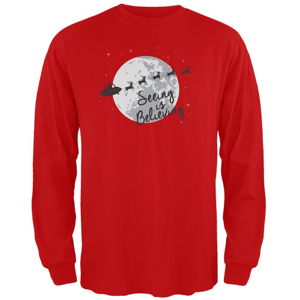 Seeing Is Believing Alien Santa Green Adult Long Sleeve T-Shirt