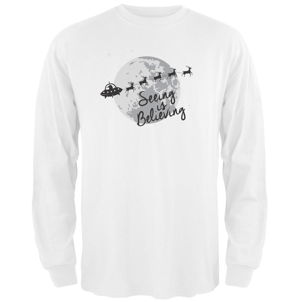 Seeing Is Believing Alien Santa Green Adult Long Sleeve T-Shirt