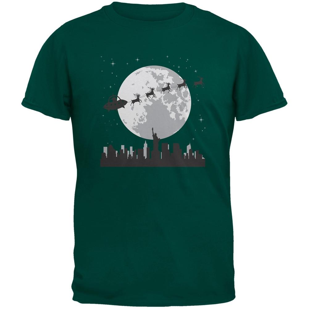 Alien Santa Sleigh Dark Green Youth T-Shirt