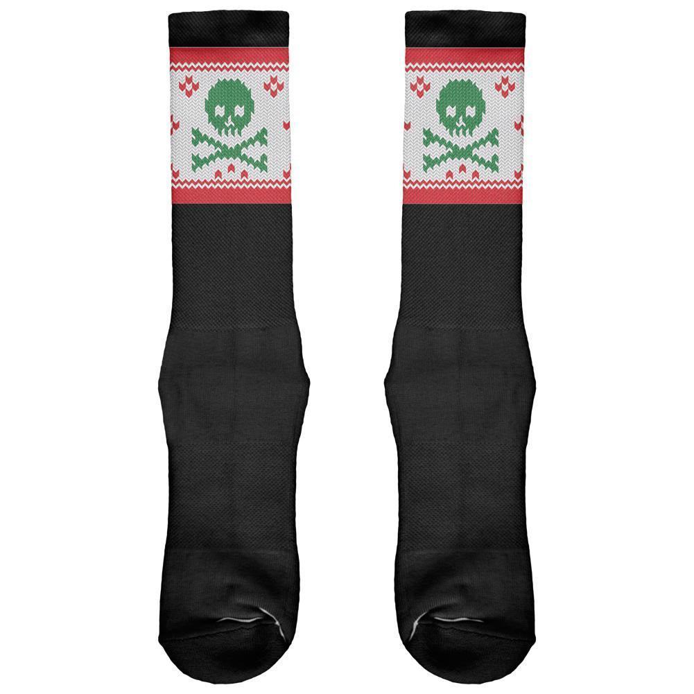 Knit Skull And Crossbones Christmas Black All Over Crew Socks