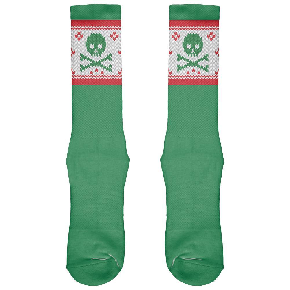 Knit Skull And Crossbones Christmas Black All Over Crew Socks