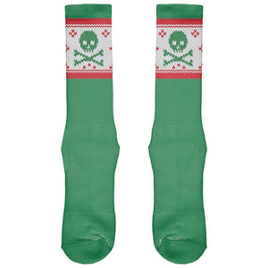 Knit Skull And Crossbones Christmas Black All Over Crew Socks