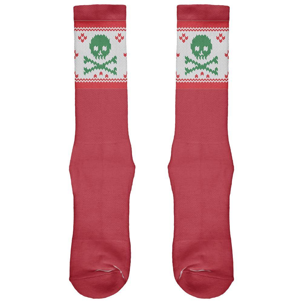 Knit Skull And Crossbones Christmas Black All Over Crew Socks