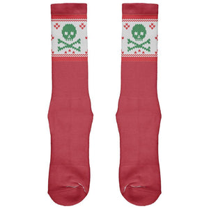 Knit Skull And Crossbones Christmas Black All Over Crew Socks