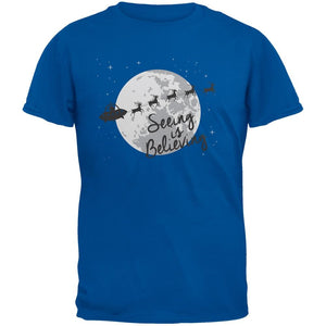 Seeing Is Believing Alien Santa Blue Adult T-Shirt