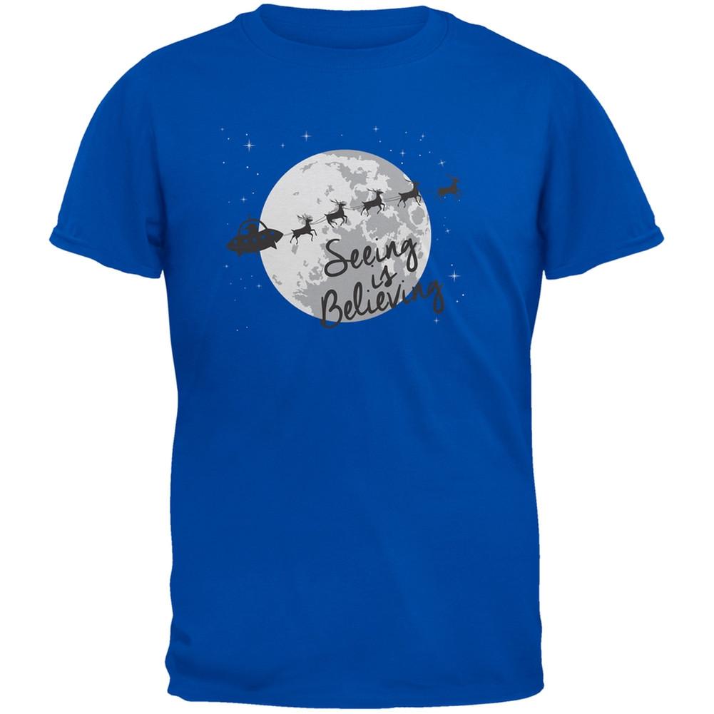 Seeing Is Believing Alien Santa Blue Youth T-Shirt
