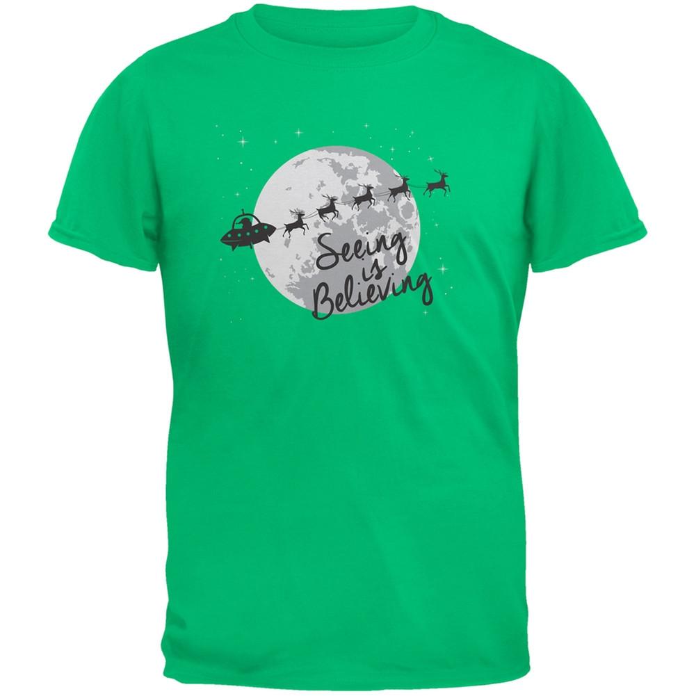 Seeing Is Believing Alien Santa Blue Youth T-Shirt