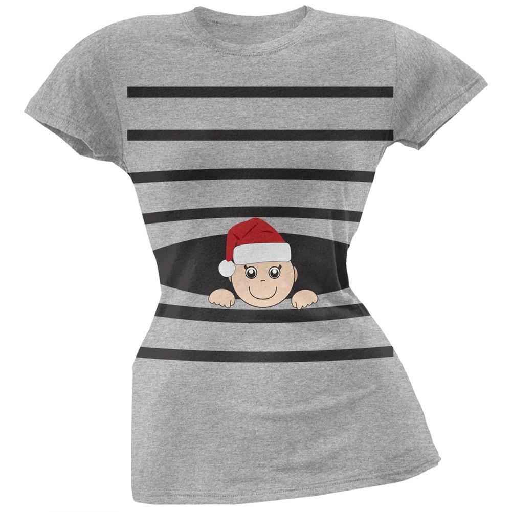 Striped Peeking Christmas Santa Hat Baby Green Soft Juniors T-Shirt