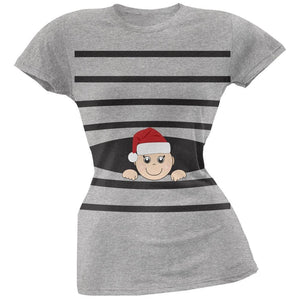 Striped Peeking Christmas Santa Hat Baby Green Soft Juniors T-Shirt