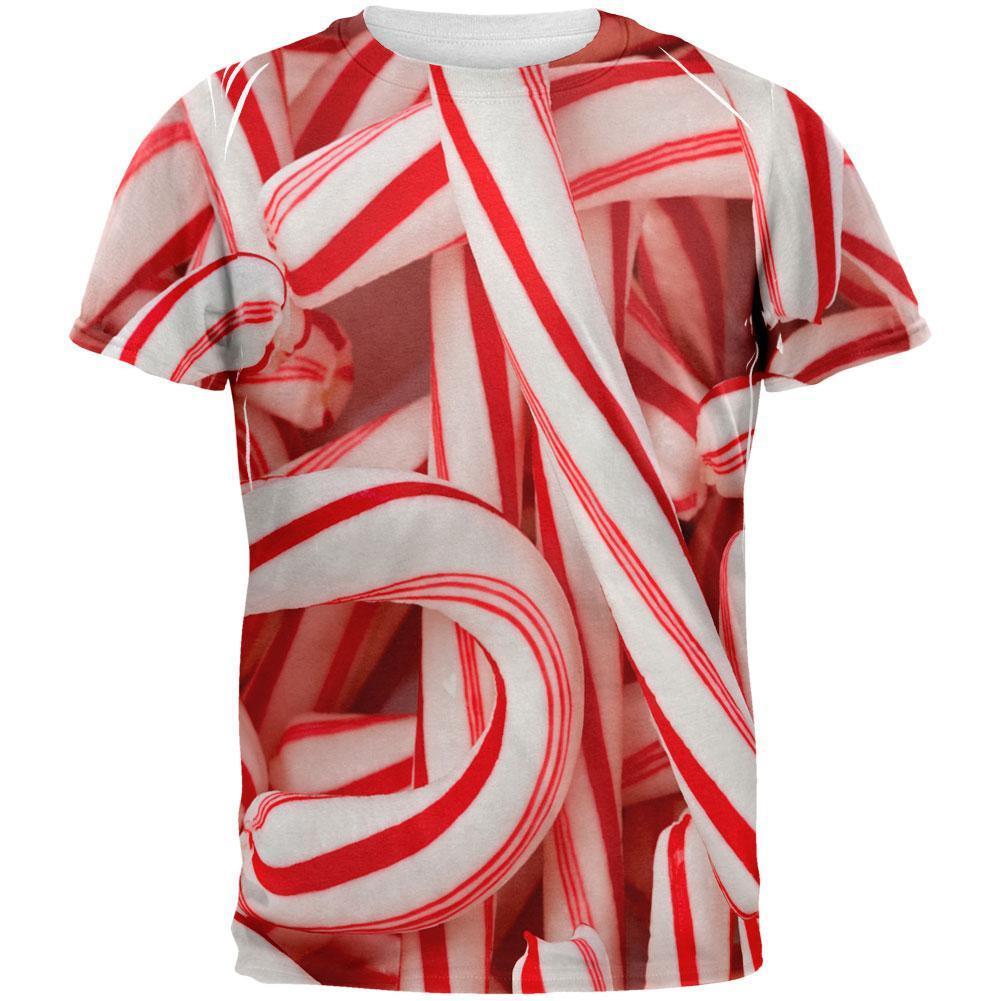 Christmas Candy Cane All Over Adult T-Shirt